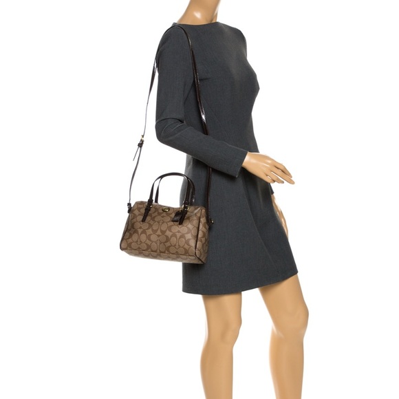 Coach Brown Signature Coated Canvas & Patent Leather Bennett Satchel Bag - Picture 2 of 10